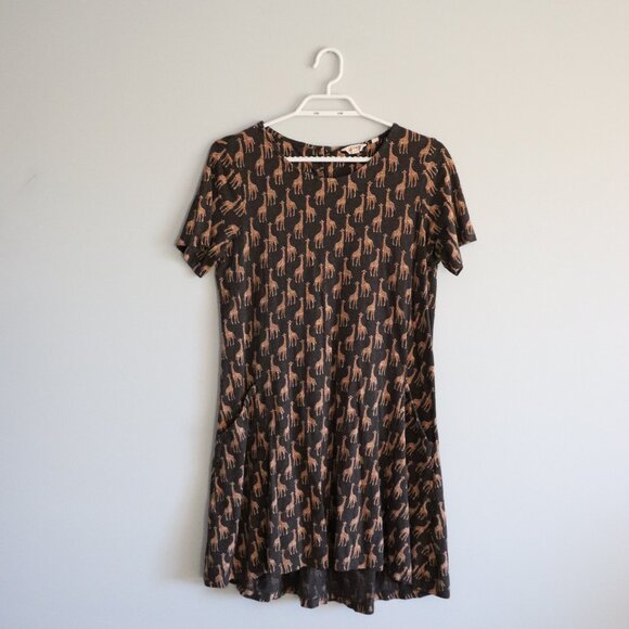 Fat Face Womens Brown Sz 6 Simone Animal Print Jersey Giraffe A-Line Midi Dress - Picture 1 of 11